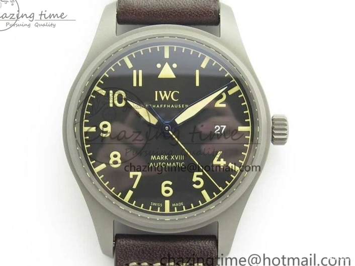 MIROTIME 0328 SmartChoice Mark XVIII IW327006 Titanium M+F 1:1 Best Edition Black Dial on Brown Leather Strap A 7145